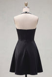 Black A Line Halter Short Homecoming Dress with Beading