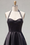 Black A Line Halter Short Homecoming Dress with Beading
