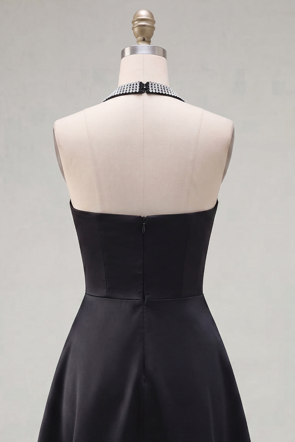 Black A Line Halter Short Homecoming Dress with Beading