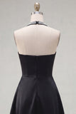 Black A Line Halter Short Homecoming Dress with Beading
