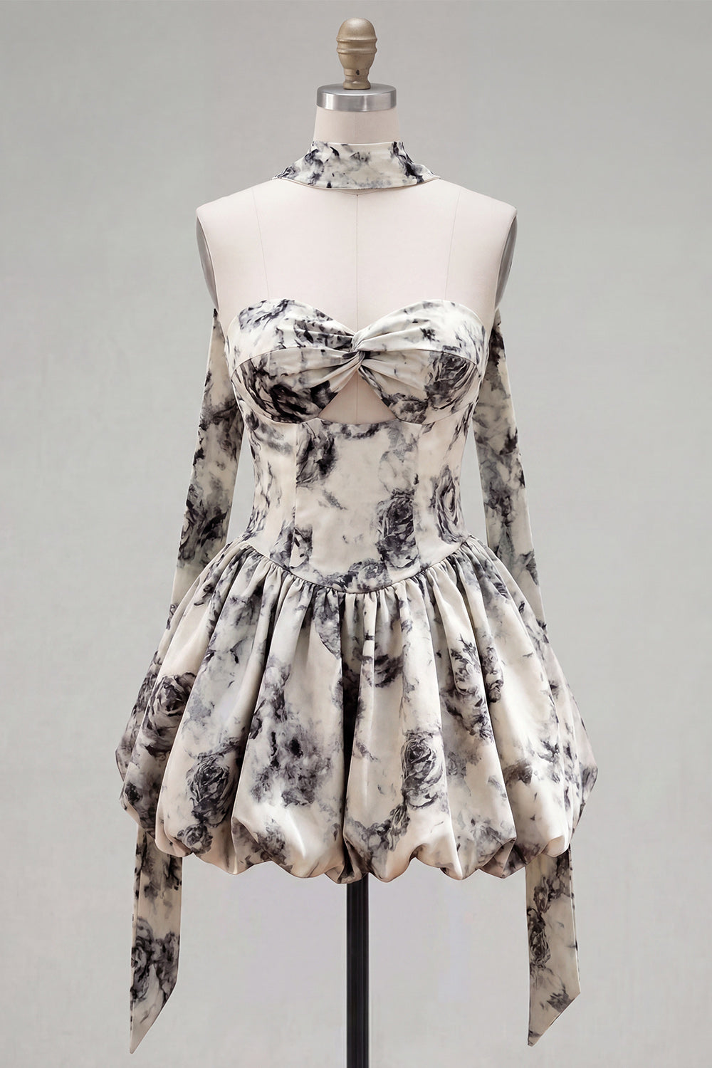 White Black Flower A Line Strapless Keyhole Short Homecoming Dress