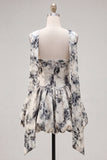 White Black Flower A Line Strapless Keyhole Short Homecoming Dress