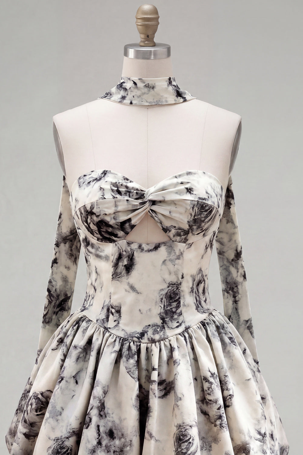 White Black Flower A Line Strapless Keyhole Short Homecoming Dress
