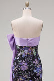 Sparkly Black Floral Tight Short Strapless Sequin Homecoming Dress with Bow
