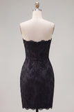 Black Pink Floral Tight Short Strapless Corset Beaded Homecoming Dress with Bow