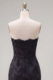 Black Pink Floral Tight Short Strapless Corset Beaded Homecoming Dress with Bow