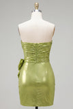 Green Corset Short Tight Ruched Strapless Homecoming Dress with 3D Flowers