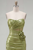 Green Corset Short Tight Ruched Strapless Homecoming Dress with 3D Flowers