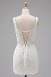 White Floral Corset Tight Short Square Neck Cut Out Homecoming Dress