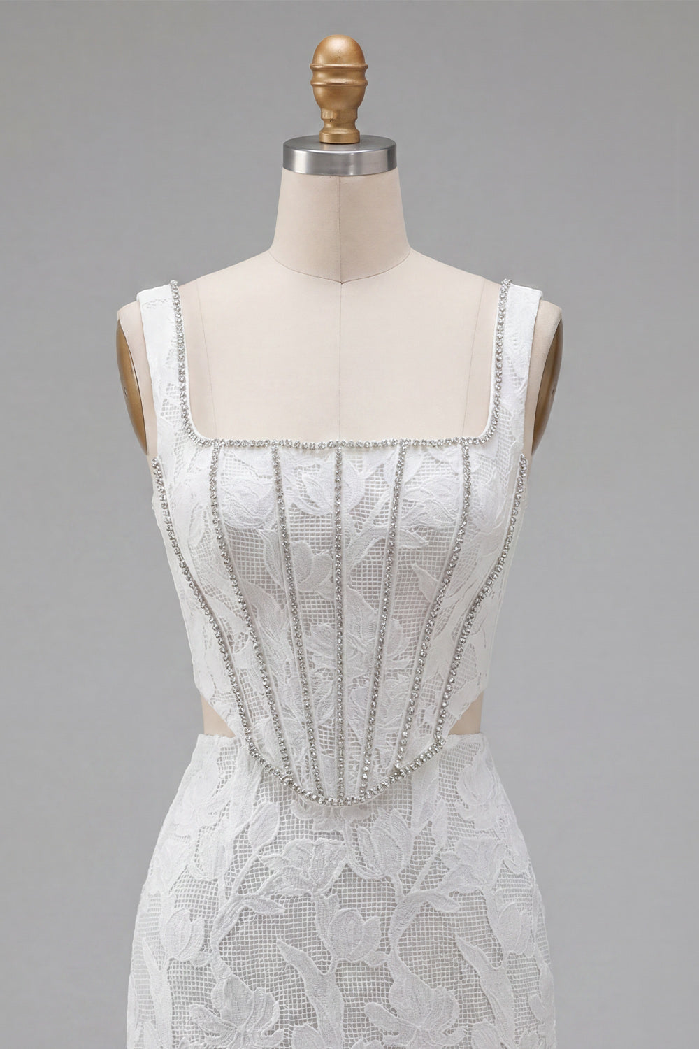 White Floral Corset Tight Short Square Neck Cut Out Homecoming Dress