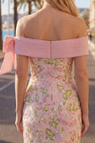 Sparkly Pink Floral Tight Short Beaded Homecoming Dress with Bow