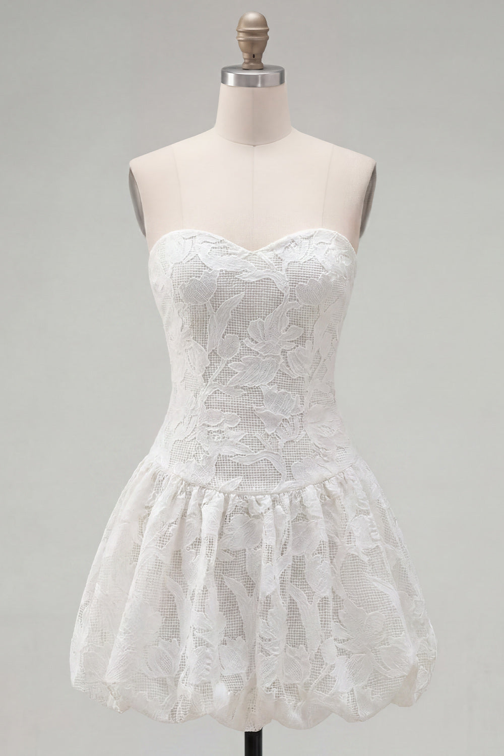 White Floral A Line Short Strapless Homecoming Dress