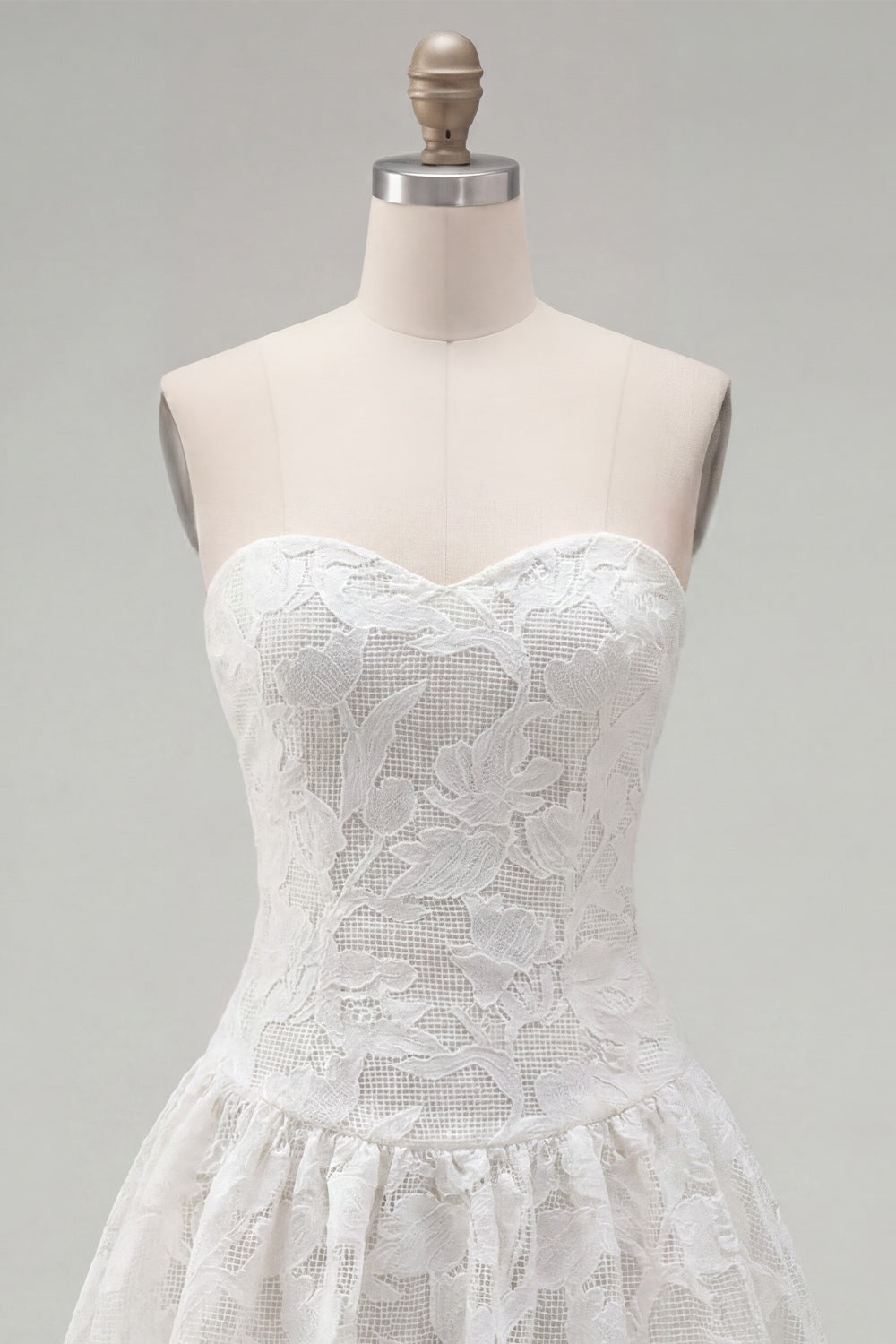 White Floral A Line Short Strapless Homecoming Dress