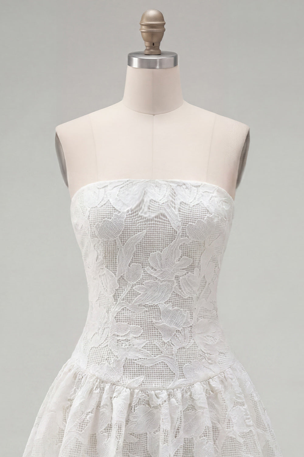 White Floral A Line Short Strapless Homecoming Dress