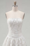 White Floral A Line Short Strapless Homecoming Dress