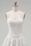 White Floral A Line Short Strapless Homecoming Dress