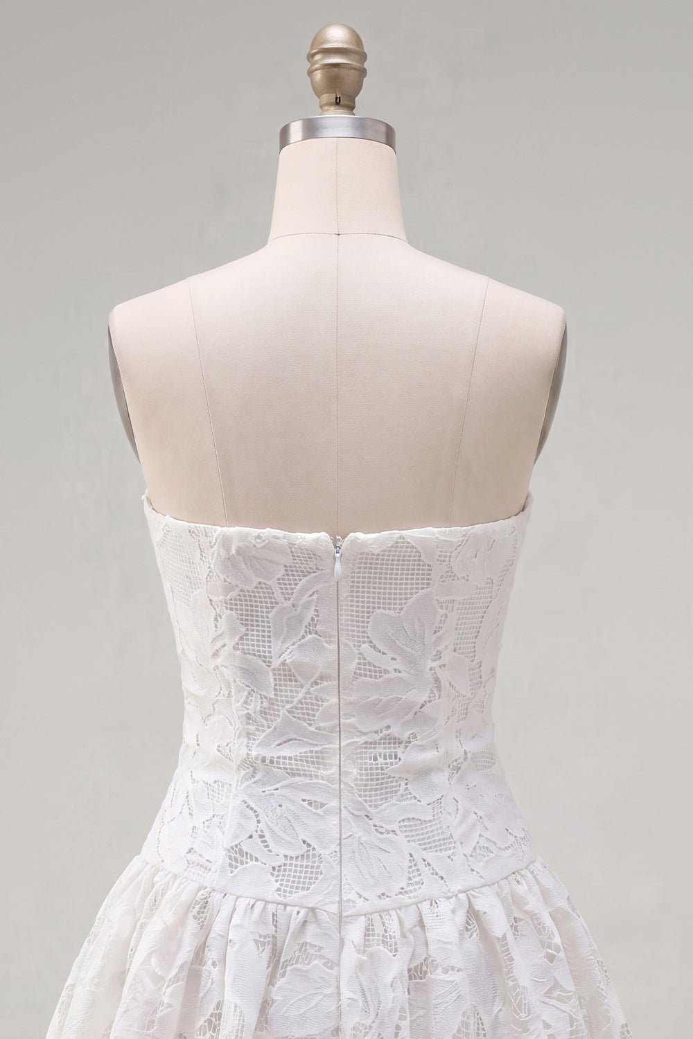 White Floral A Line Short Strapless Homecoming Dress