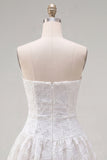 White Floral A Line Short Strapless Homecoming Dress