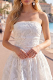 White Floral A Line Short Strapless Homecoming Dress