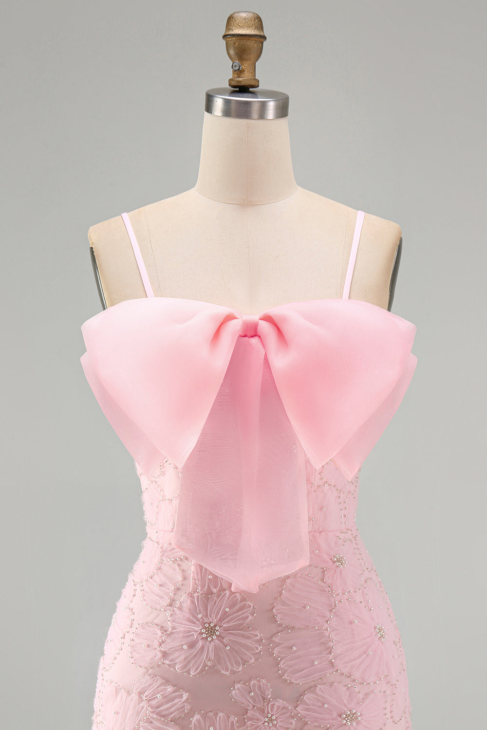 Sparkly Pink Floral Tight Short Spaghetti Straps Homecoming Dress with Pearls