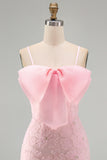 Sparkly Pink Floral Tight Short Spaghetti Straps Homecoming Dress with Pearls