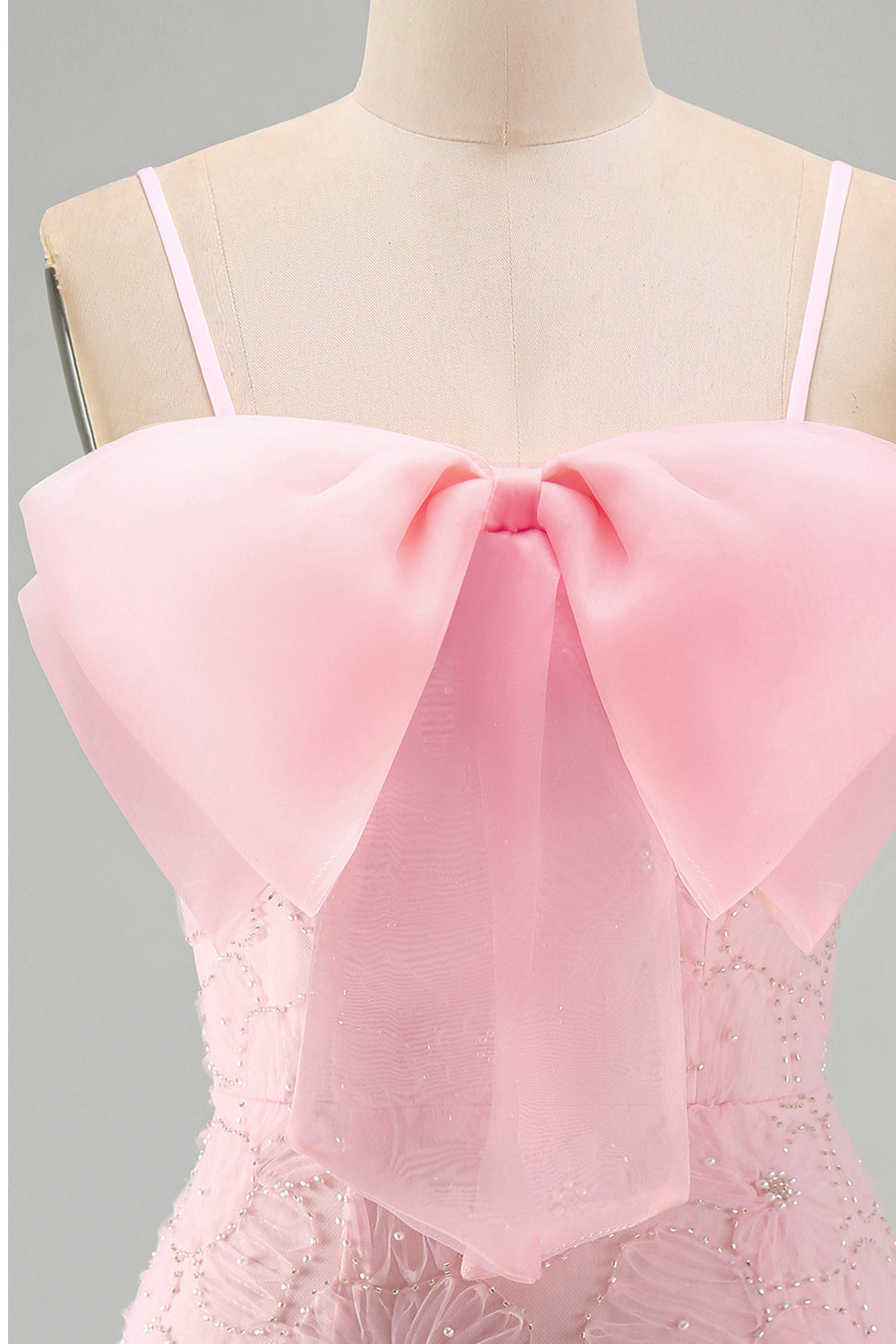 Sparkly Pink Floral Tight Short Spaghetti Straps Homecoming Dress with Pearls