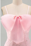 Sparkly Pink Floral Tight Short Spaghetti Straps Homecoming Dress with Pearls