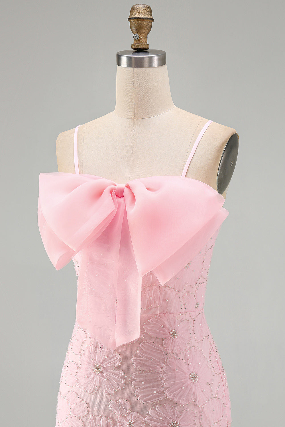 Sparkly Pink Floral Tight Short Spaghetti Straps Homecoming Dress with Pearls