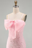 Sparkly Pink Floral Tight Short Spaghetti Straps Homecoming Dress with Pearls