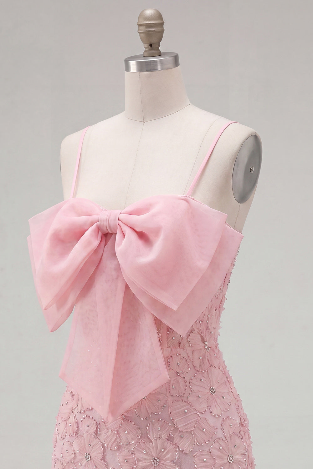 Sparkly Pink Floral Tight Short Spaghetti Straps Homecoming Dress with Pearls