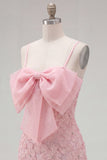 Sparkly Pink Floral Tight Short Spaghetti Straps Homecoming Dress with Pearls