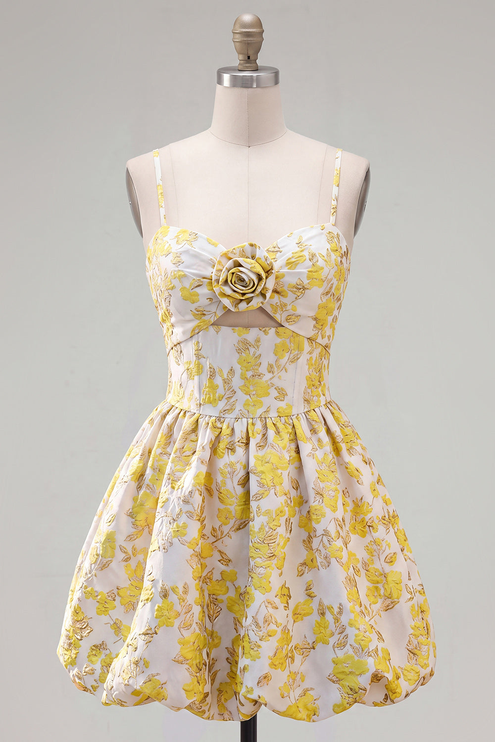 Butter Yellow Floral Short A Line Keyhole Homecoming Dress with 3D Flower