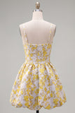 Butter Yellow Floral Short A Line Keyhole Homecoming Dress with 3D Flower