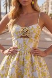 Butter Yellow Floral Short A Line Keyhole Homecoming Dress with 3D Flower