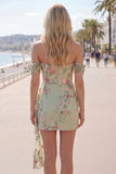 Black Floral Tight Short Off the Shoulder Homecoming Dress with Sash