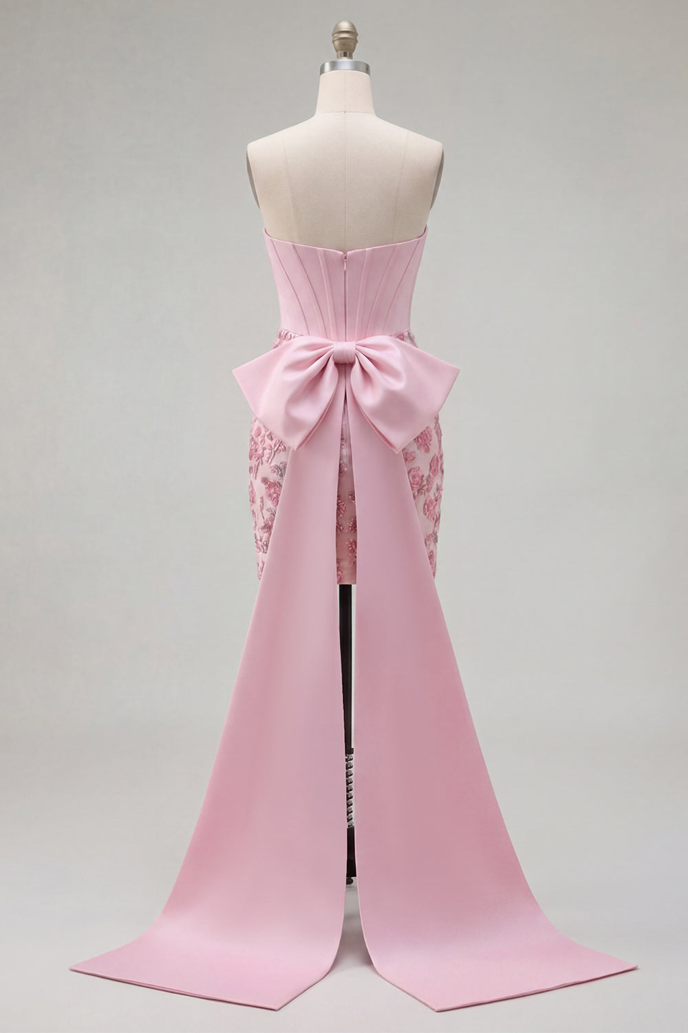 Sparkly Pink Floral Corset Tight Short Beaded Homecoming Dress with Bow