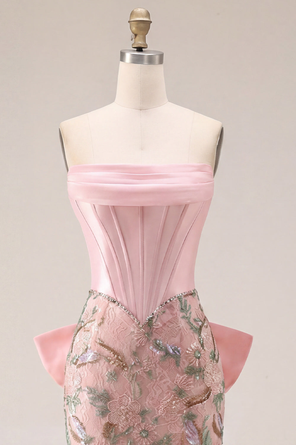 Sparkly Pink Floral Corset Tight Short Beaded Homecoming Dress with Bow