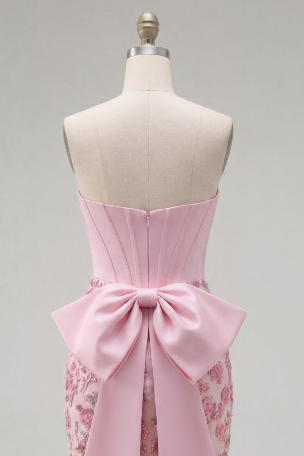 Sparkly Pink Floral Corset Tight Short Beaded Homecoming Dress with Bow