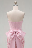 Sparkly Pink Floral Corset Tight Short Beaded Homecoming Dress with Bow