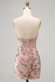 Corset Tight Short Sparkly Pink Floral Beaded Homecoming Dress