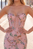 Corset Tight Short Sparkly Pink Floral Beaded Homecoming Dress