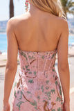 Corset Tight Short Sparkly Pink Floral Beaded Homecoming Dress