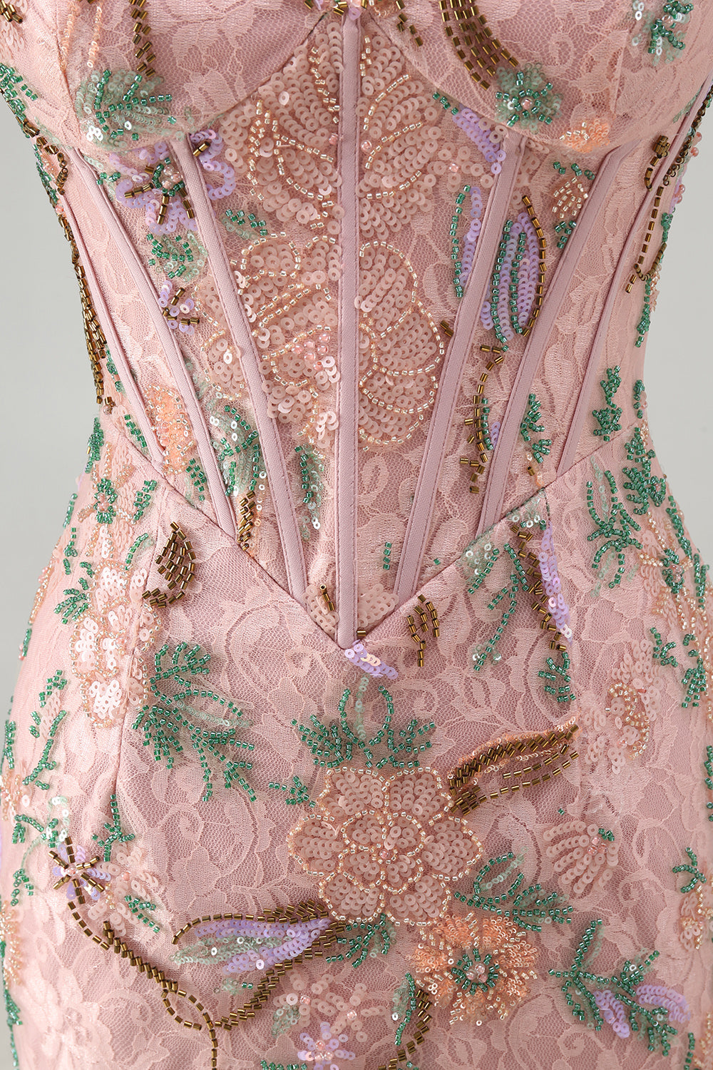Corset Tight Short Sparkly Pink Floral Beaded Homecoming Dress