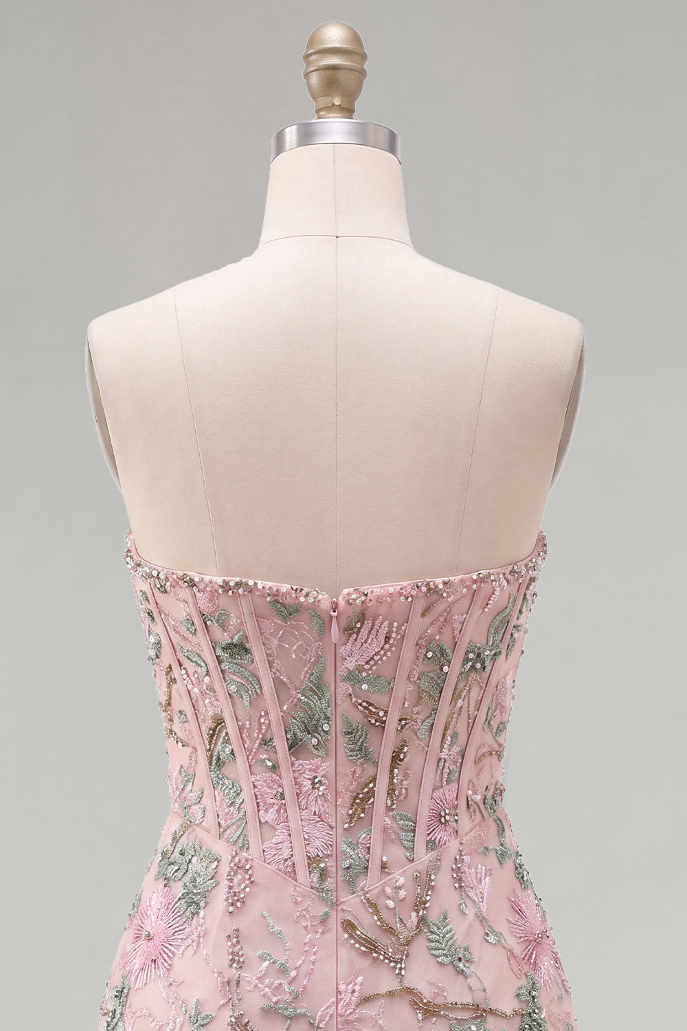 Corset Tight Short Sparkly Pink Floral Beaded Homecoming Dress