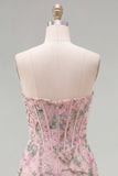 Corset Tight Short Sparkly Pink Floral Beaded Homecoming Dress