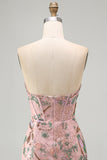 Corset Tight Short Sparkly Pink Floral Beaded Homecoming Dress
