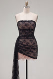 Black Tight Short Strapless Beaded Homecoming Dress with Sash