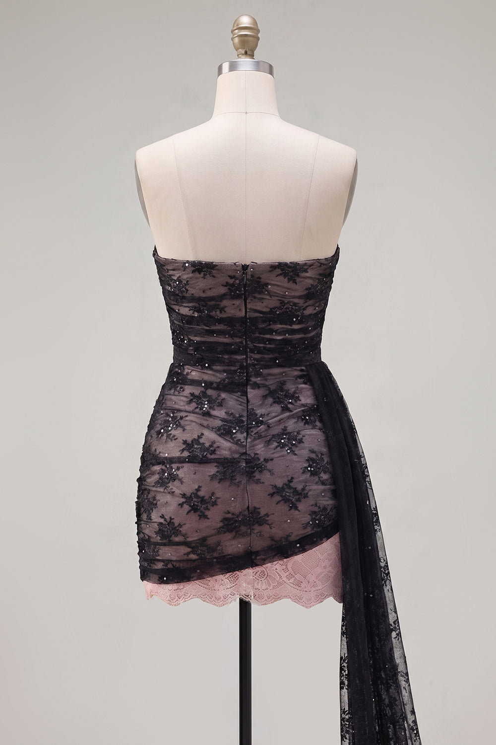Black Tight Short Strapless Beaded Homecoming Dress with Sash