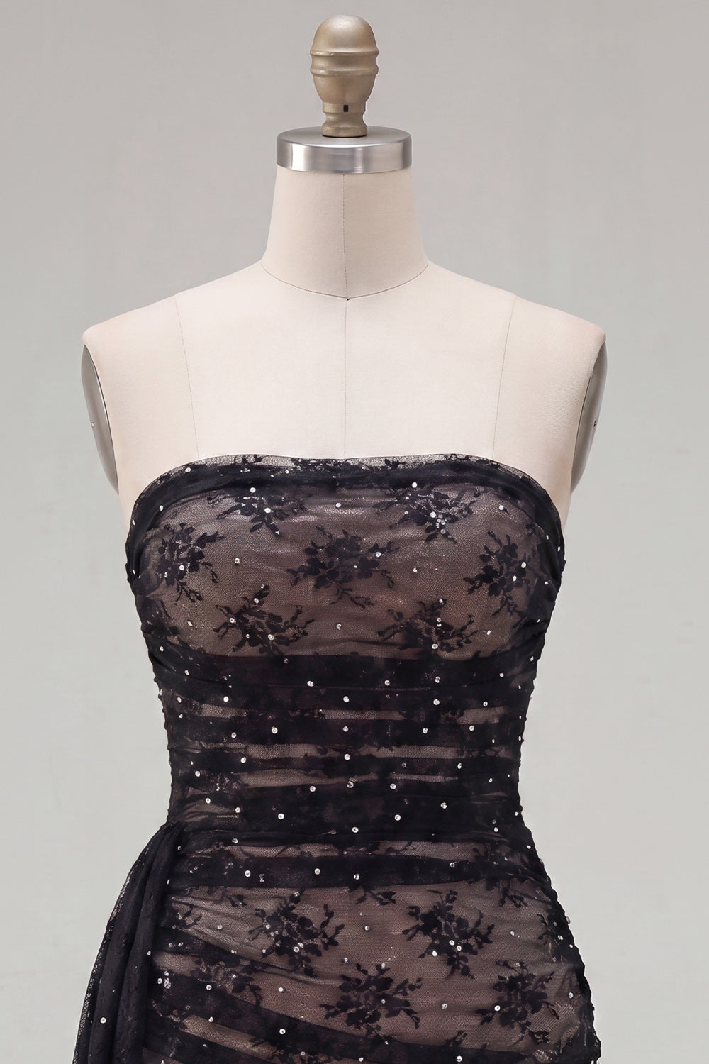 Black Tight Short Strapless Beaded Homecoming Dress with Sash