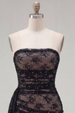 Black Tight Short Strapless Beaded Homecoming Dress with Sash